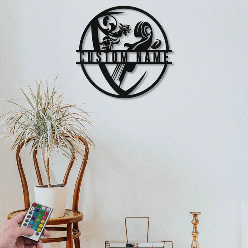 Custom Name Guitar Floral Metal Wall Signs With RGB Led Light