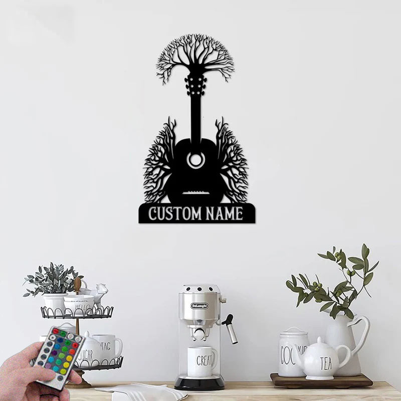 Custom Name Guitar Name Monogram Sign Home, Metal Wall Signs With RGB Led Light