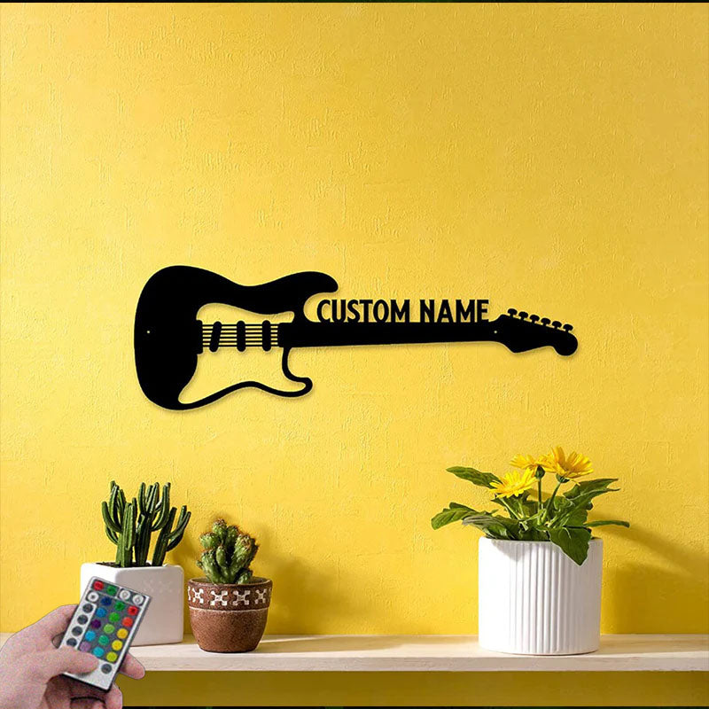 Custom Name Guitar Player Name Sign, Metal Wall Signs With RGB Led Light