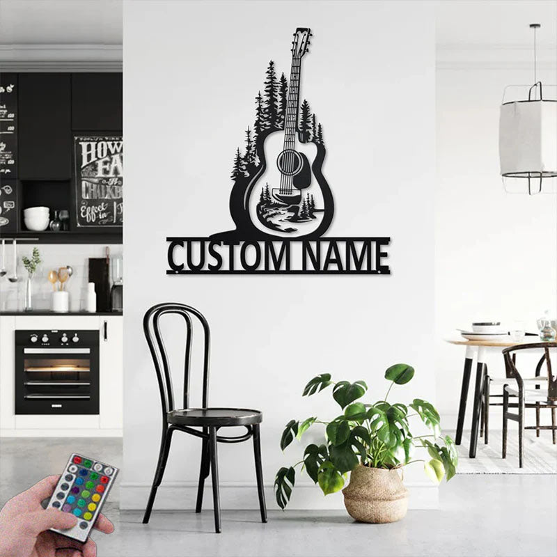 Custom Name Guitarist Name Sign Decoration For Room, Metal Wall Signs With RGB Led Light