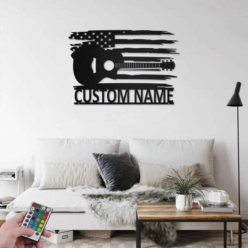 Custom Name Guitarist Name Sign Decoration For Room, Metal Wall Signs With RGB Led Light