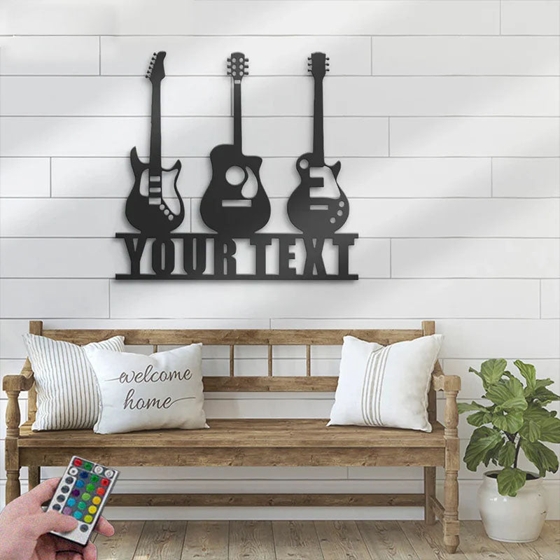 Custom Name Guitarist Name Sign Home Decor Music Room, Metal Wall Signs With RGB Led Light