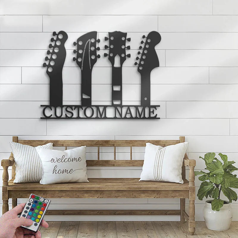 Custom Name Guitarist Name Sign Home Decor Music Room, Metal Wall Signs With RGB Led Light