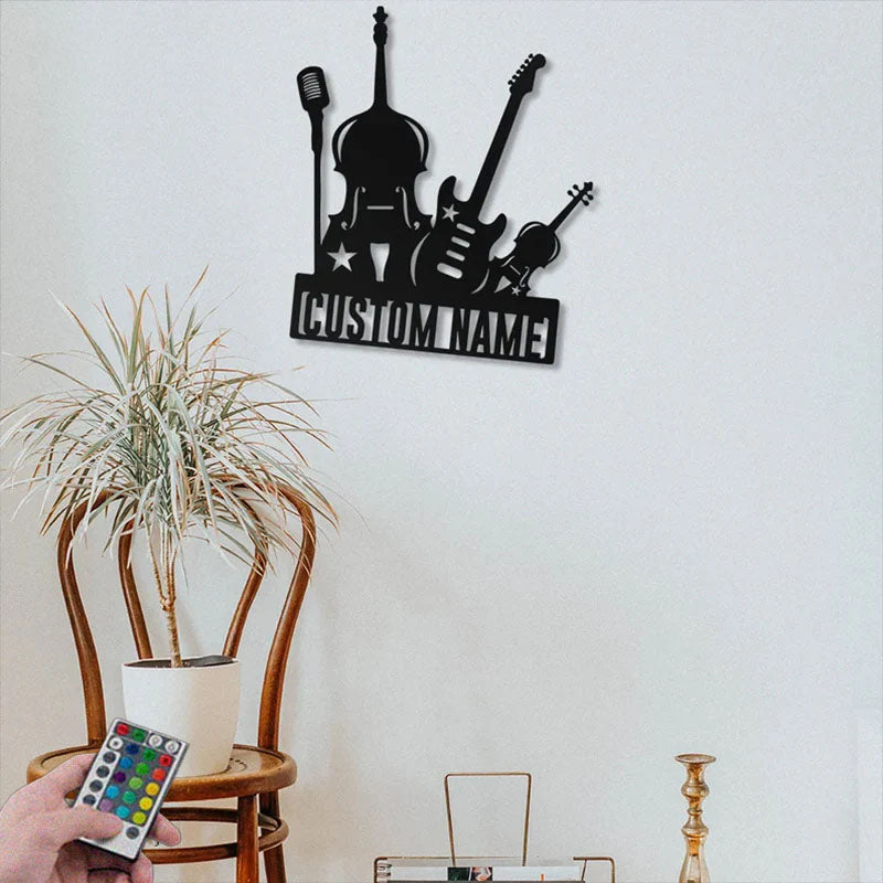 Custom Name Guitarist Name Sign, Home Decor Music Room, Metal Wall Signs With RGB Led Light