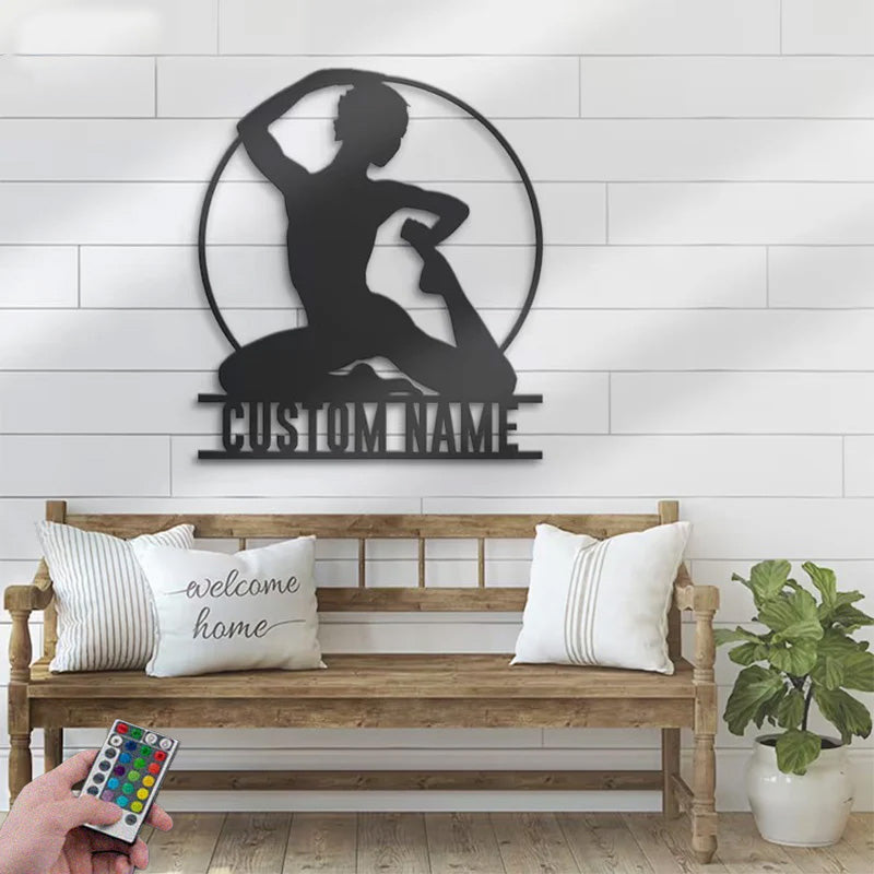 Custom Name Gymnast And Tumbling Cheerleading Fitness Metal Wall Signs With RGB Led Light