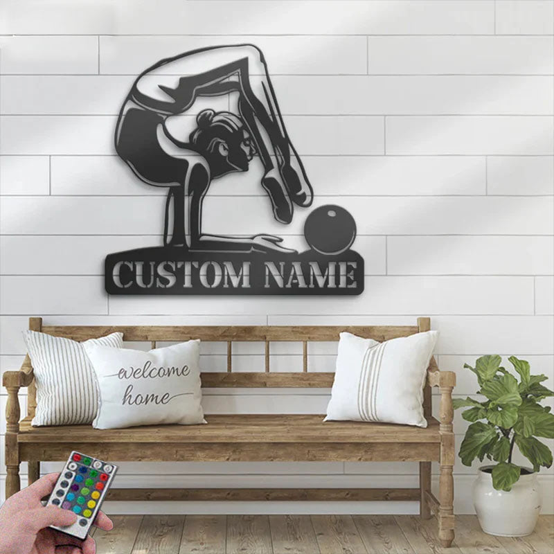 Custom Name Gymnast Name Sign Home Decor Tumbling Cheerleading Fitness Metal Wall Signs With RGB Led Light