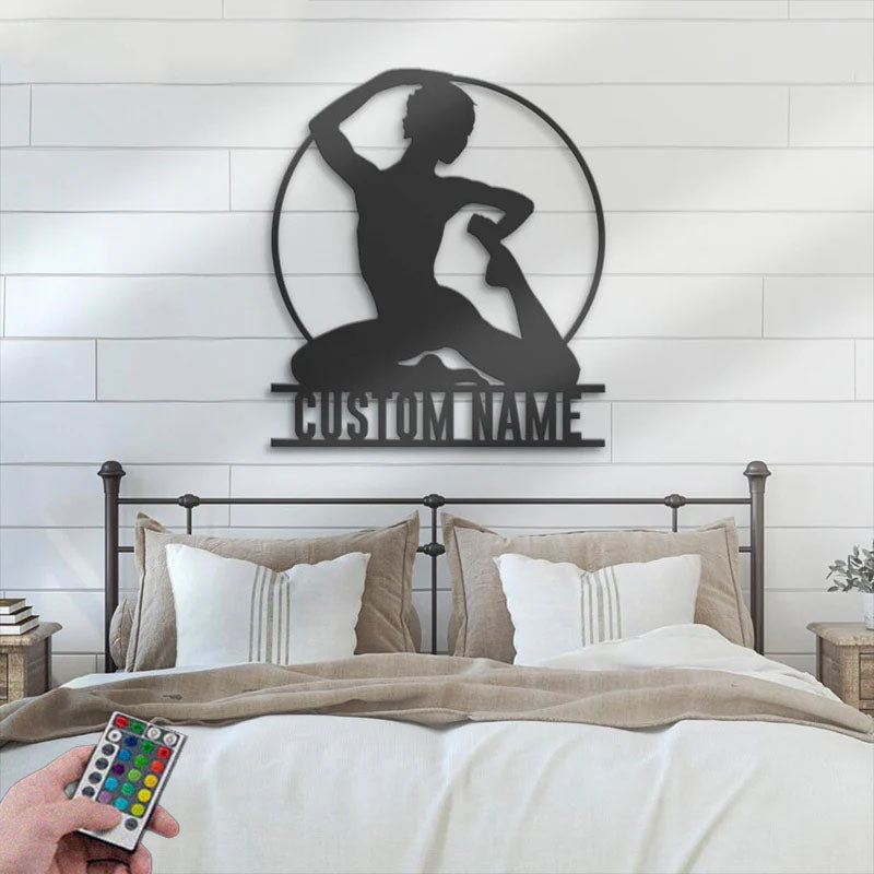 Custom Name Gymnast Name Sign Home Decor Tumbling Cheerleading Fitness, Metal Wall Signs With RGB Led Light