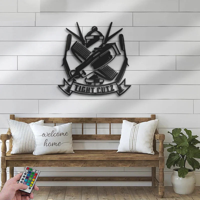 Custom Name Hair Stylist Name Sign Home Decor, Metal Wall Signs With RGB Led Light