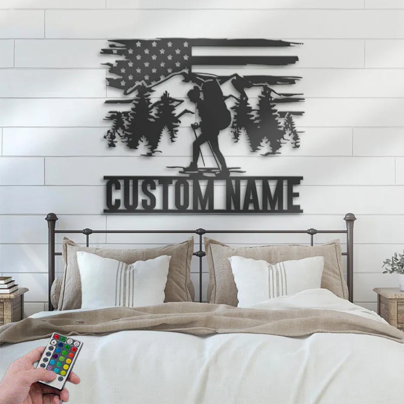Custom Name Hiker Metal Wall Signs With RGB Led Light