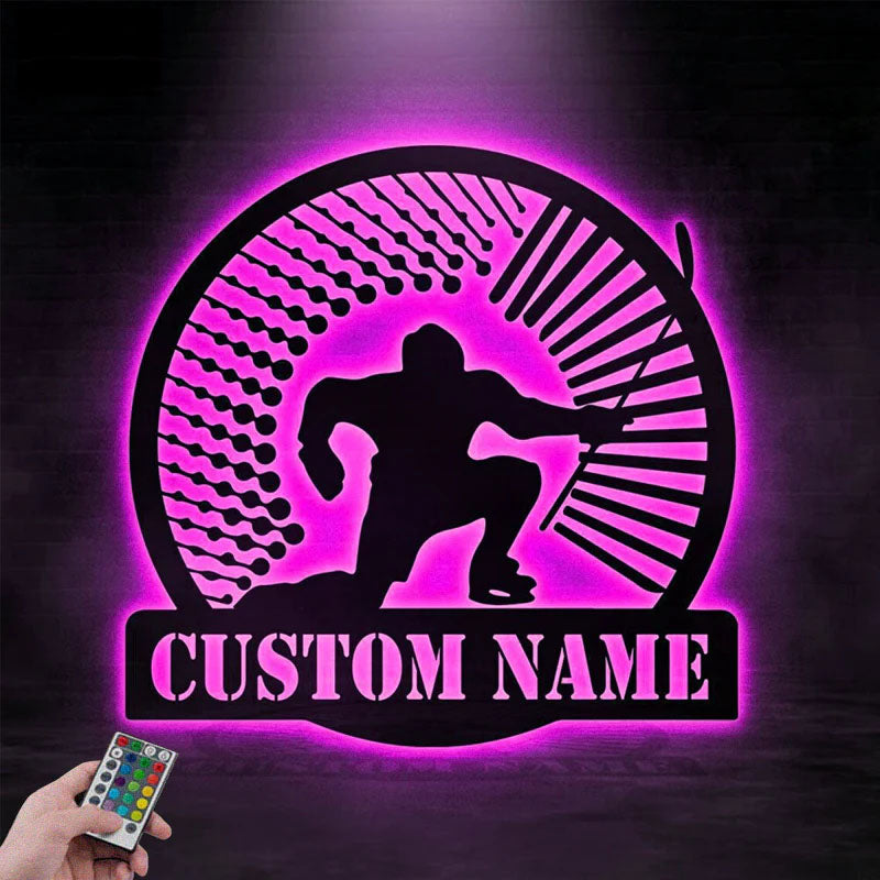 Custom Name Hockey LED Metal Art Sign, Metal Wall Signs With RGB Led Light