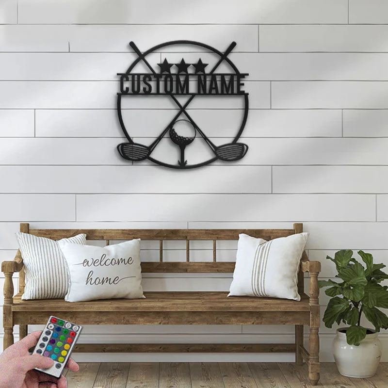 Custom Name Hole Golf Club, Metal Wall Signs With RGB Led Light
