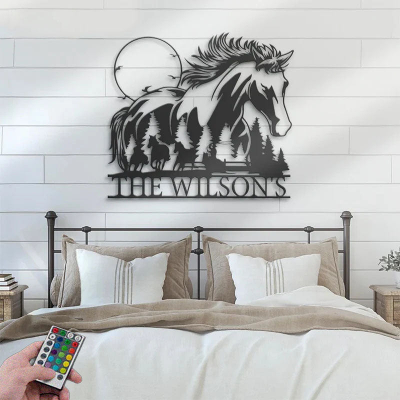 Custom Name Horse Livestock Name Sign Home Decor Horse Barn Metal Wall Signs With RGB Led Light