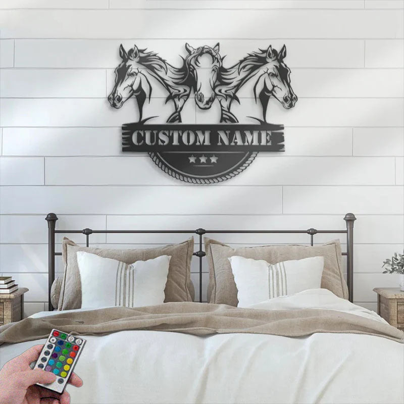 Custom Name Horse Livestock Name Sign Home Decor Horse Barn, Metal Wall Signs With RGB Led Light