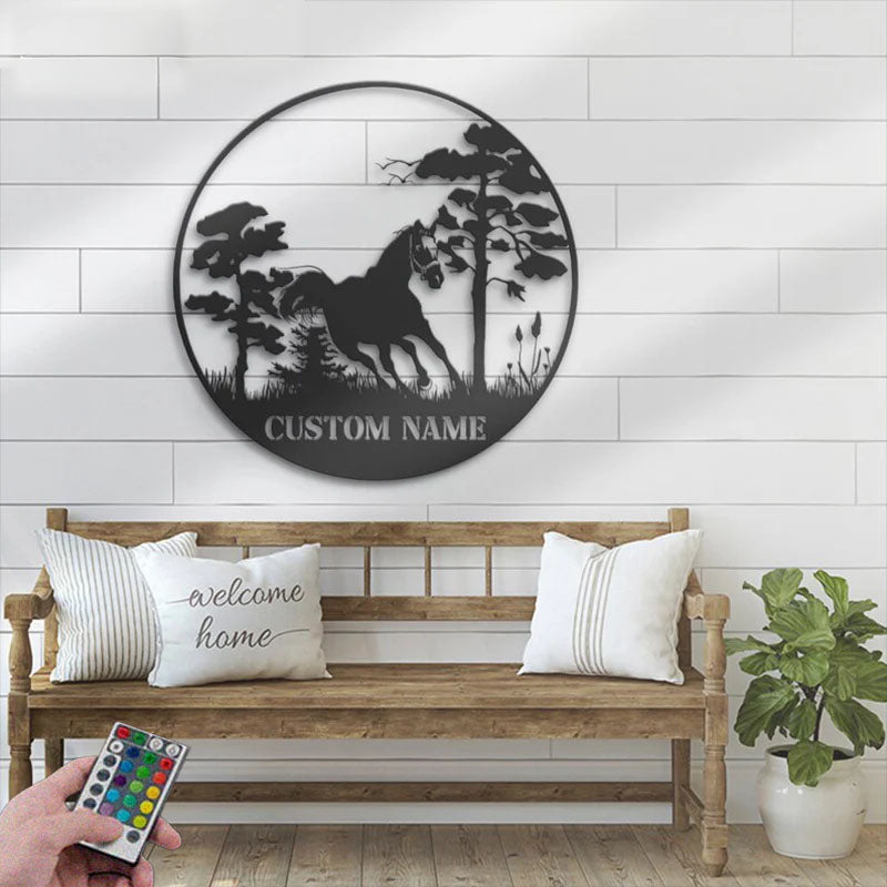 Custom Name Horse Livestock Name Sign Home Decor Horse Barn, Metal Wall Signs With RGB Led Light