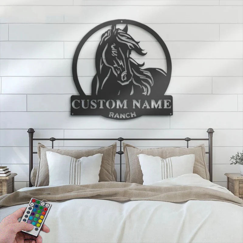 Custom Name Horse Livestock Name Sign Home Decor, Metal Wall Signs With RGB Led Light