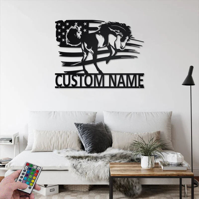 Custom Name Horse Name Sign Decoration For Room, Metal Wall Signs With RGB Led Light