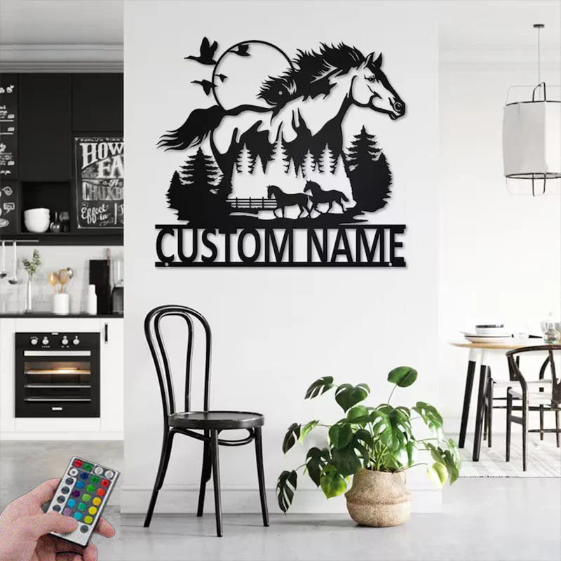 Custom Name Horse Name Sign Decoration For Room, Metal Wall Signs With RGB Led Light