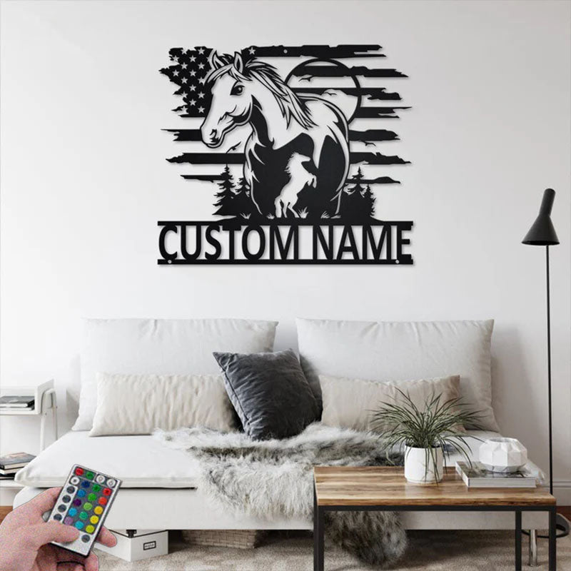 Custom Name Horse Name Sign Decoration For Room, Metal Wall Signs With RGB Led Light
