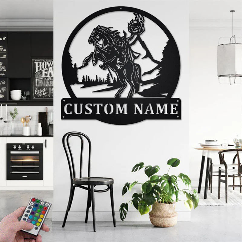 Custom Name Horseman Name Sign Decoration For Room, Metal Wall Signs With RGB Led Light
