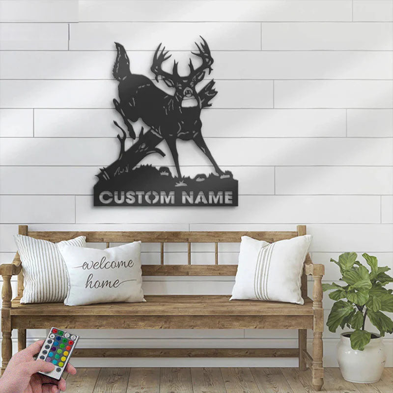 Custom Name Hunter Name Sign Home Decor, Metal Wall Signs With RGB Led Light