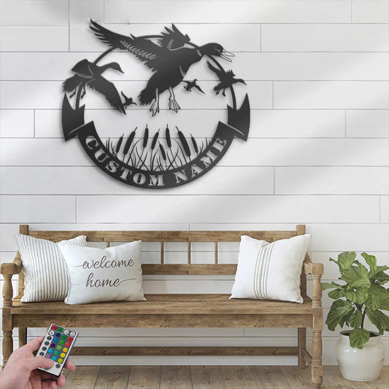 Custom Name Hunter Name Sign Home Decor, Metal Wall Signs With RGB Led Light