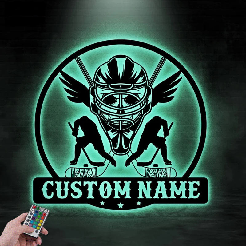 Custom Name ICE Hockey Players, Metal Wall Signs With RGB Led Light