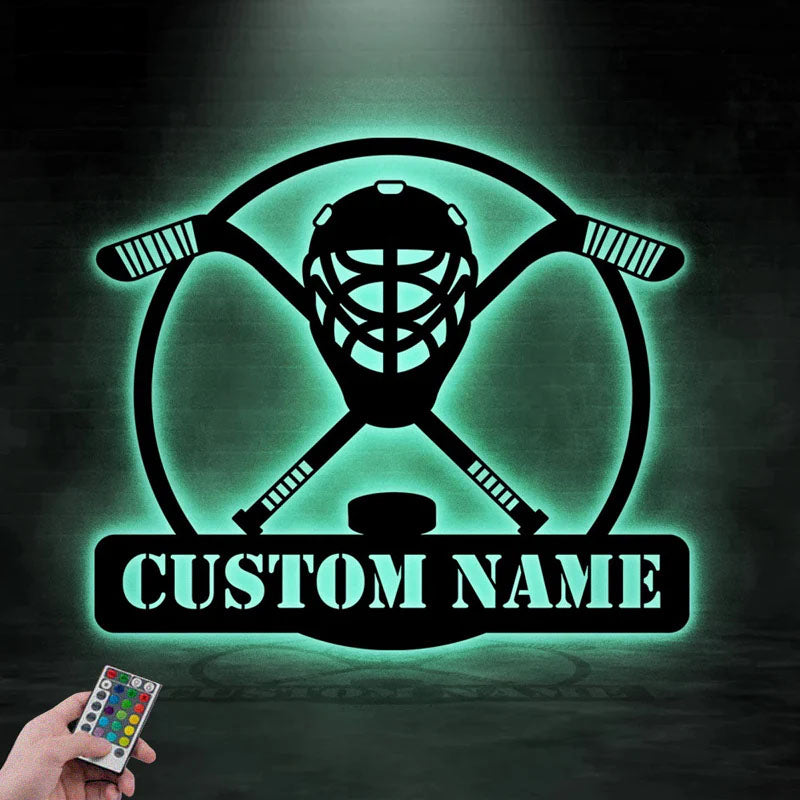 Custom Name ICE Hockey Stick, Metal Wall Signs With RGB Led Light
