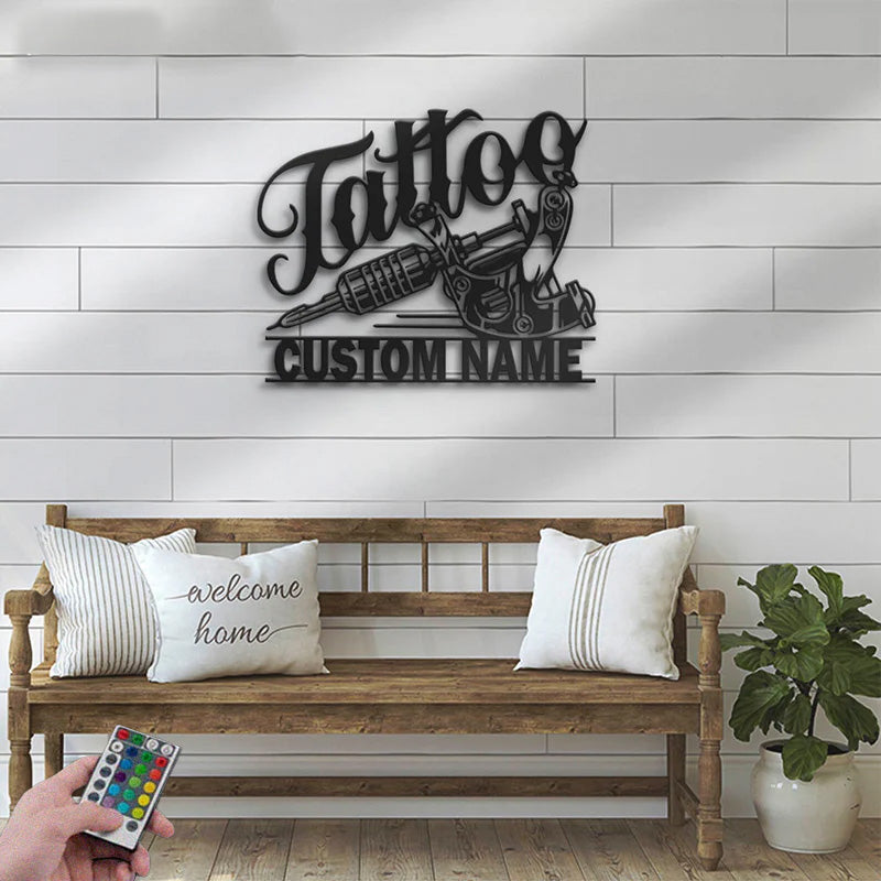 Custom Name Ink Studio Metal Wall Signs With RGB Led Light