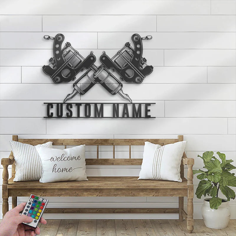 Custom Name Ink Studio Metal Wall Signs With RGB Led Light