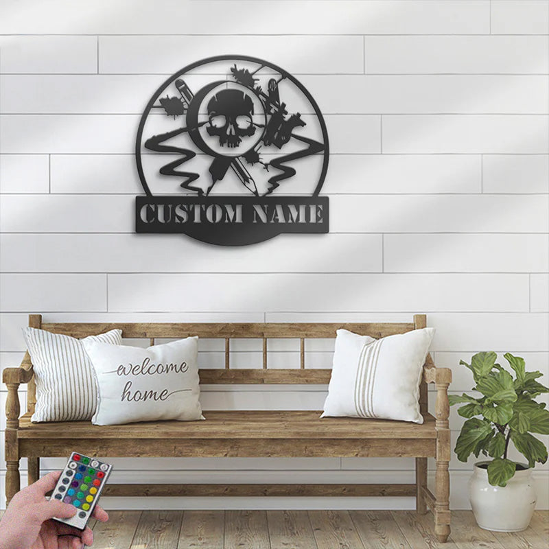 Custom Name Ink Studio Metal Wall Signs With RGB Led Light