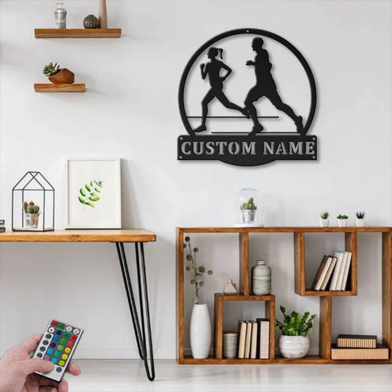 Custom Name Jogging Sport Metal Wall Signs With RGB Led Light