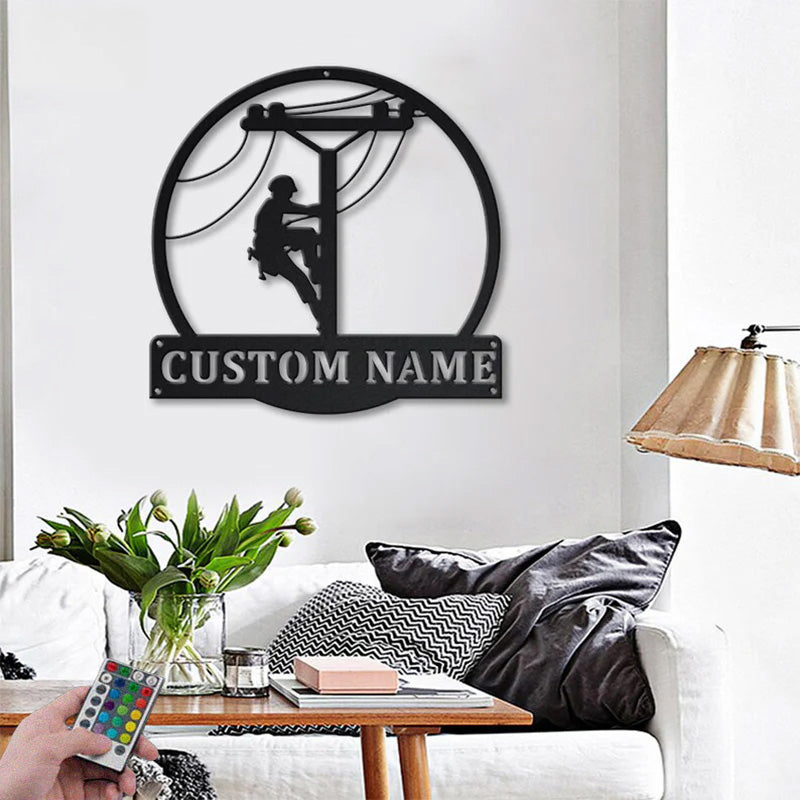 Custom Name Line Work Metal Wall Signs With RGB Led Light