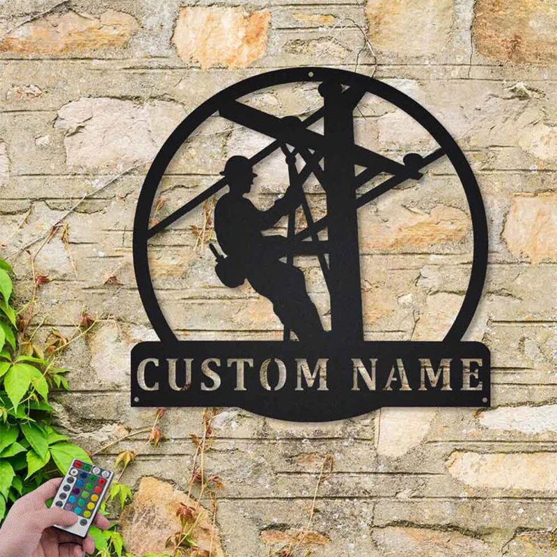 Custom Name Lineman Job Name Metal Wall Signs With RGB Led Light