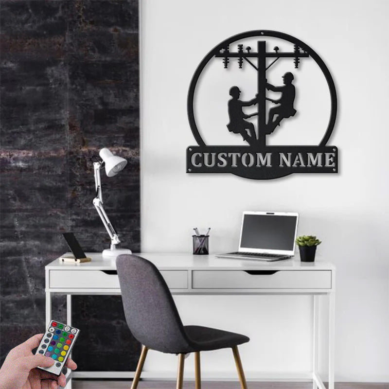 Custom Name Lineman Job Name Sign Metal Wall Signs With RGB Led Light