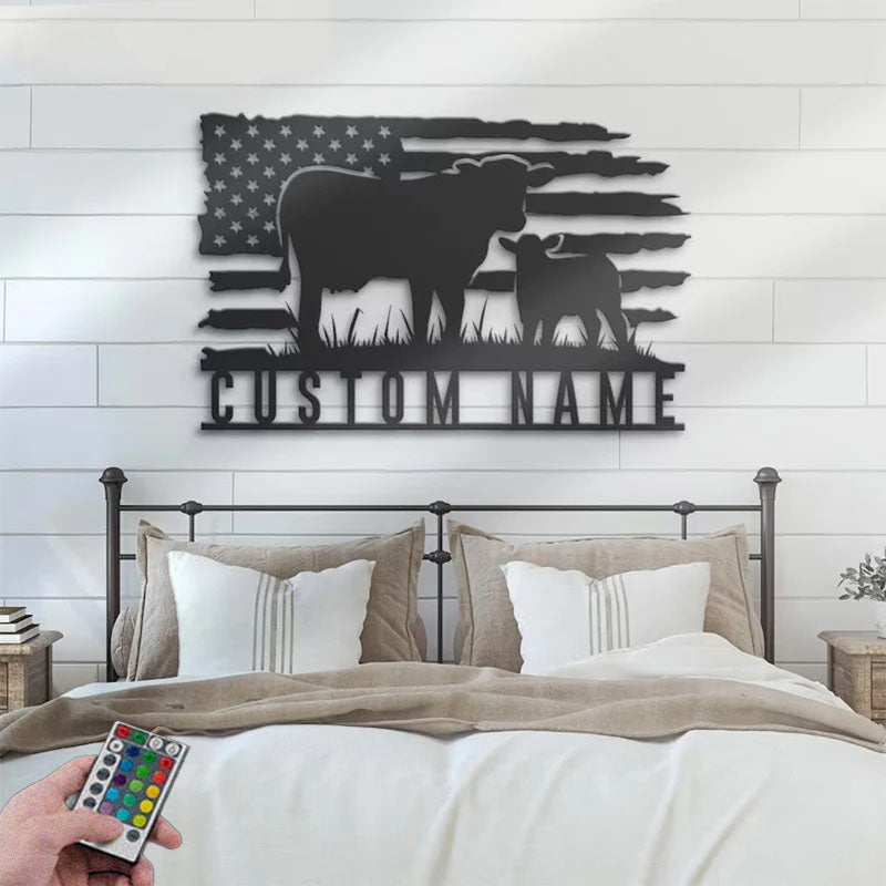 Custom Name Livestock Calf Farm Name Sign Home Decor Heifer Barn, Metal Wall Signs With RGB Led Light
