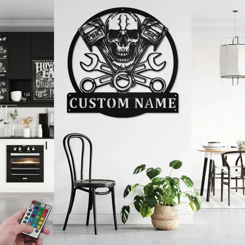 Custom Name Mechanic Name Sign Decoration For Room, Metal Wall Signs With RGB Led Light