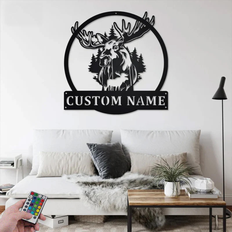 Custom Name Moose Metal Wall Signs With RGB Led Light