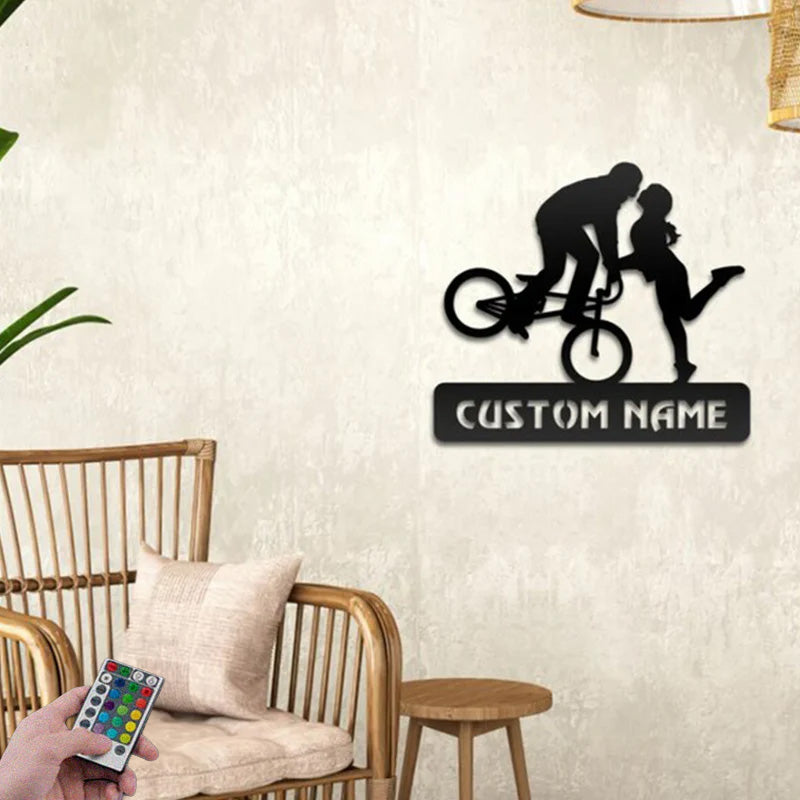Custom Name Mountain Bike Home Decor, Metal Wall Signs With RGB Led Light