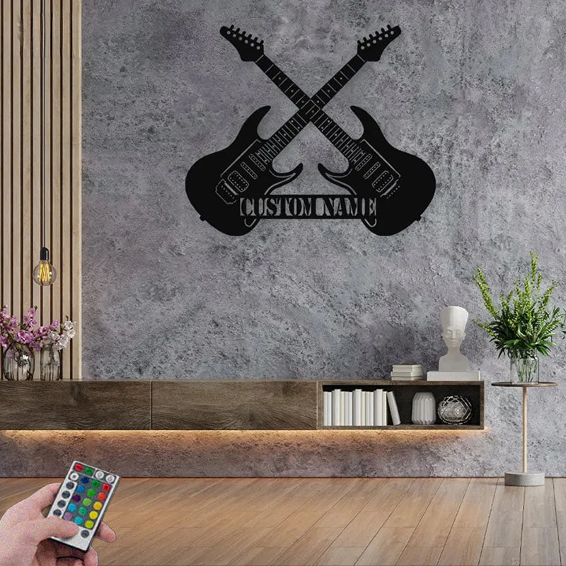 Custom Name Music Lover, Music Room Decor, Guitarist Name Sign Home Decor, Metal Wall Signs With RGB Led Light