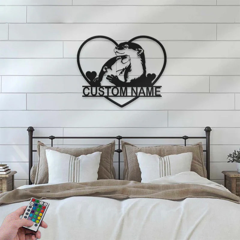 Custom Name Otter Lover Metal Wall Signs With RGB Led Light