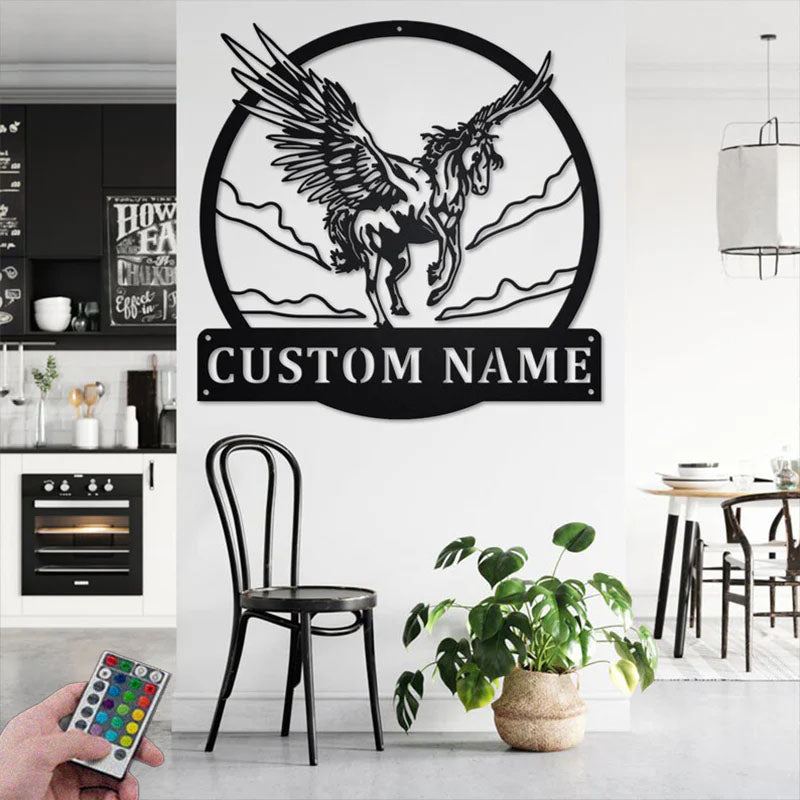 Custom Name Pegasus Name Sign Decoration For Room, Metal Wall Signs With RGB Led Light