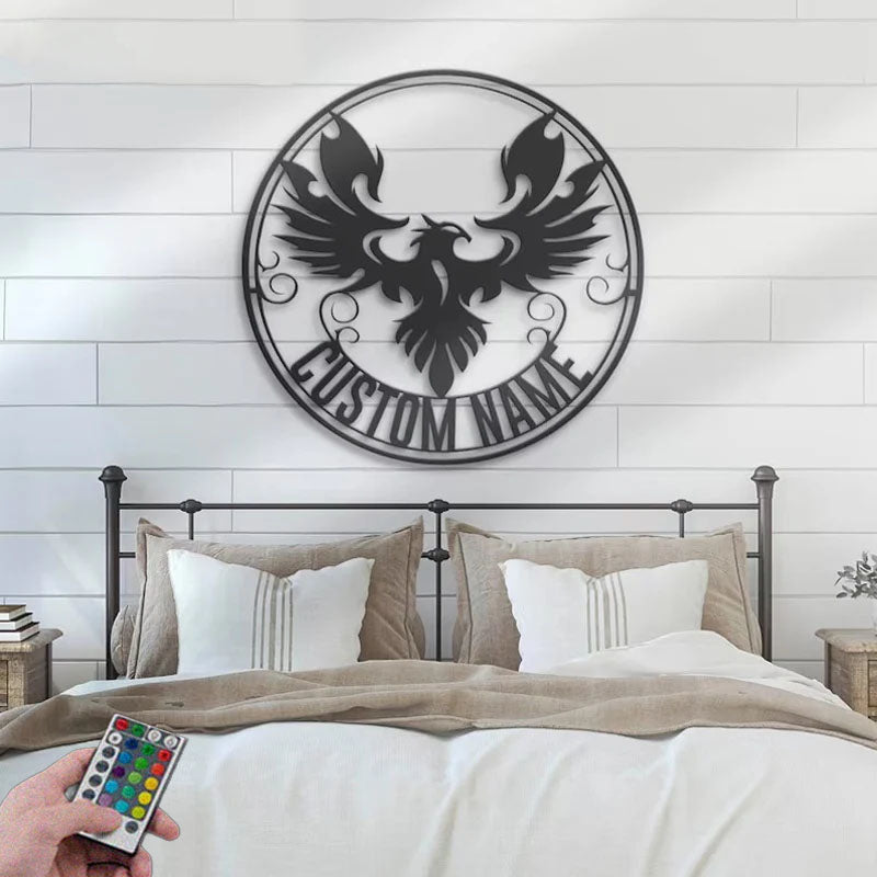Custom Name Phoenix Name Sign Home Decor, Metal Wall Signs With RGB Led Light