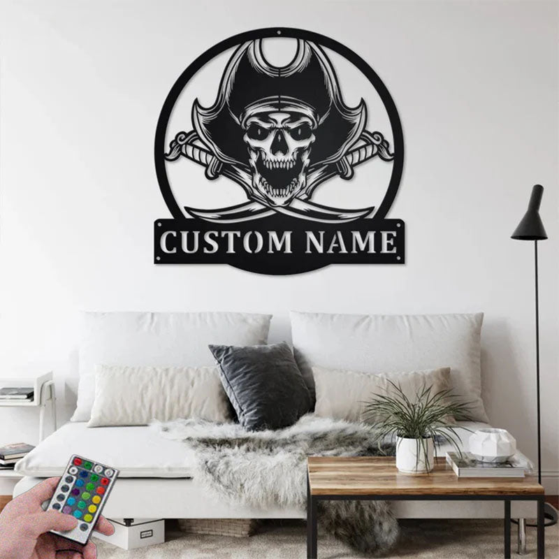Custom Name Pirate Ship Name Sign Decoration For Room, Metal Wall Signs With RGB Led Light