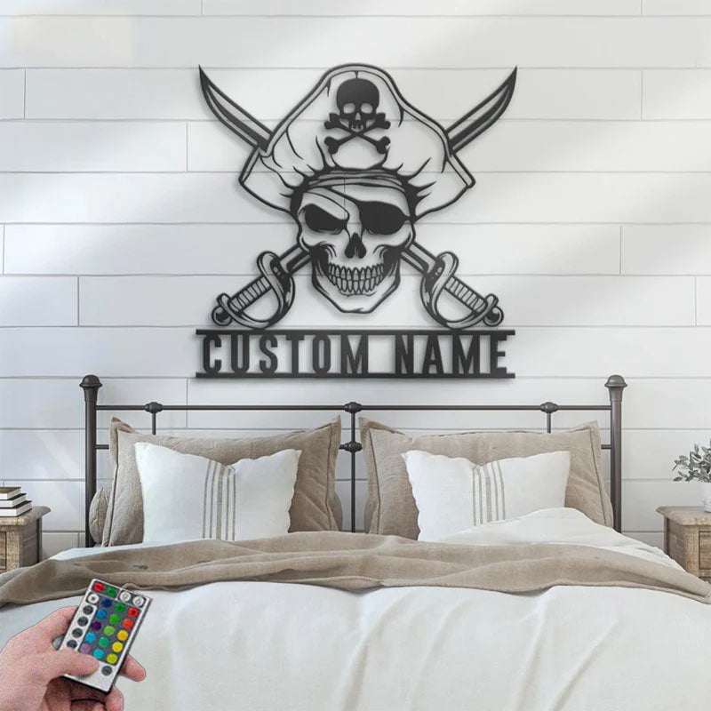 Custom Name Pirate Ship Name Sign Home Decor, Metal Wall Signs With RGB Led Light