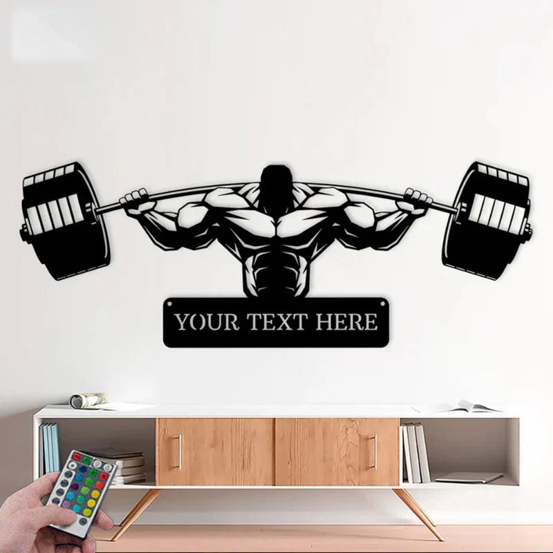 Custom Name Powerlifting Fitness Home Decoration, Gym Home, Metal Wall Signs With RGB Led Light