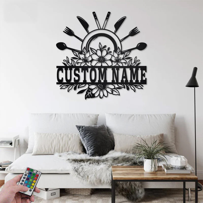 Custom Name Restaurant Metal Wall Signs With RGB Led Light