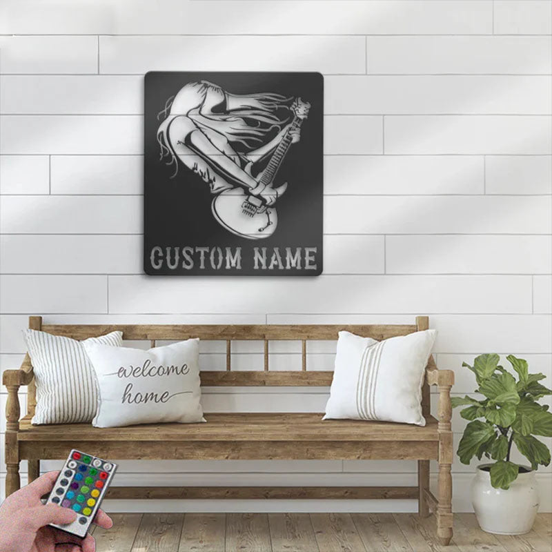Custom Name Rock And Roll Name Sign Home Decor Music Room, Metal Wall Signs With RGB Led Light