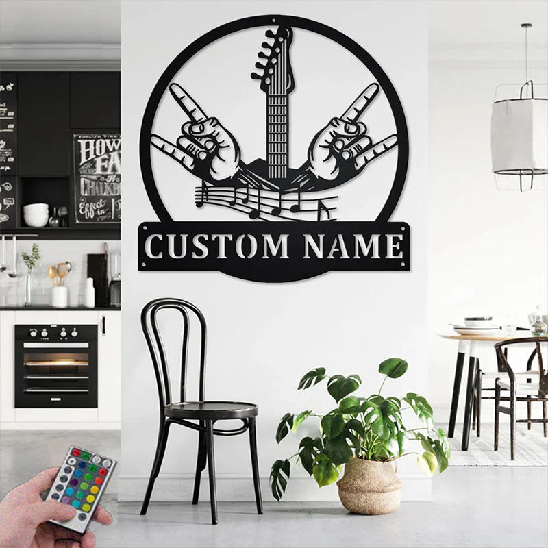 Custom Name Rock & Roll Name Sign Decoration For Room, Metal Wall Signs With RGB Led Light
