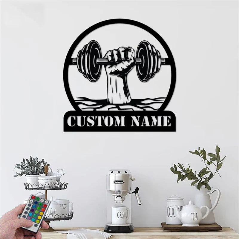 Custom Name Sign Home Decor Cross Fitness Gym Workout Room, Metal Wall Signs With RGB Led Light