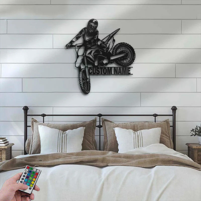 Custom Name Sign Home Motorcycle Decor Rider Metal Wall Signs With RGB Led Light